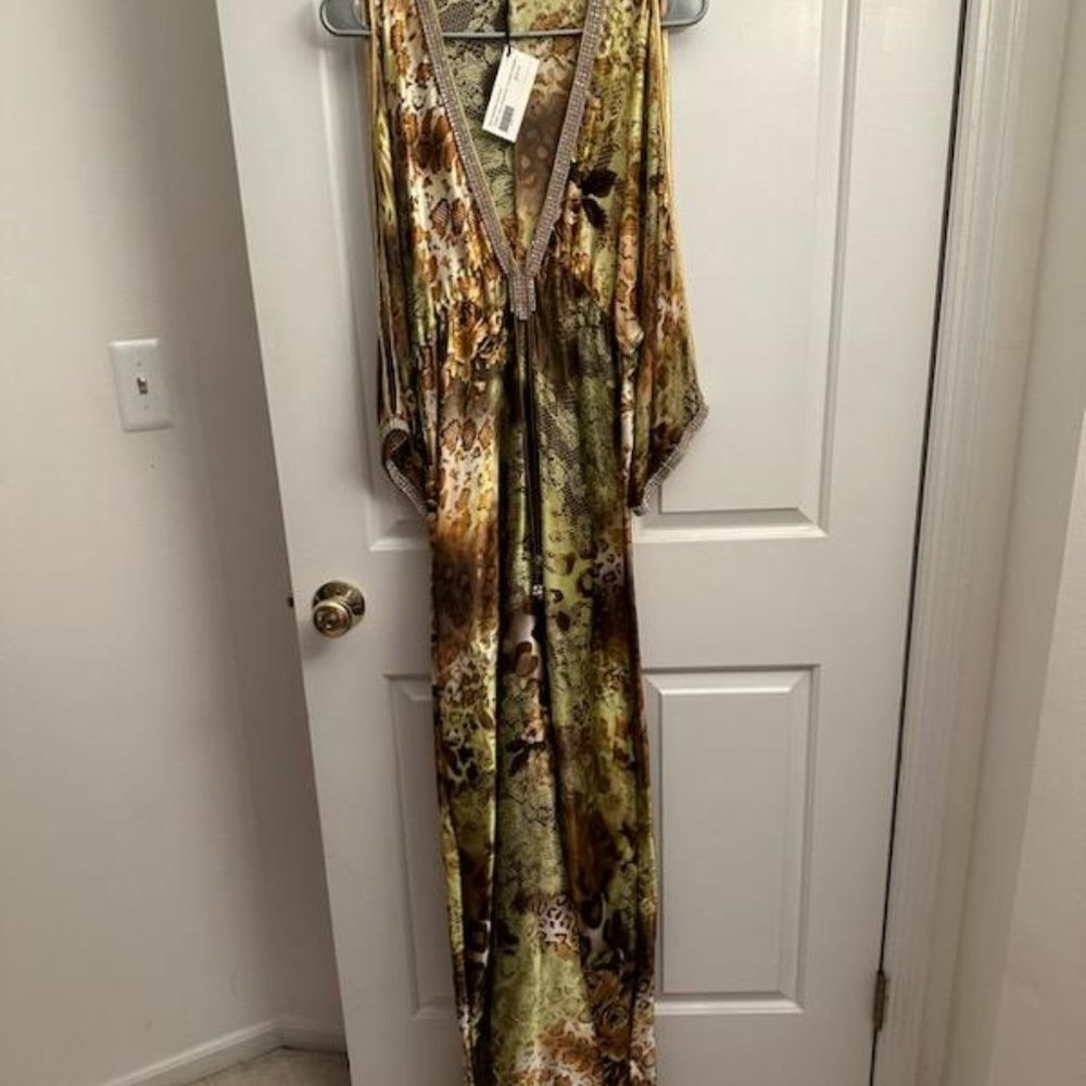 Stunning NWT Baccio Couture Long Silk Gown w/ Swarovski Crystals Orig. $1600